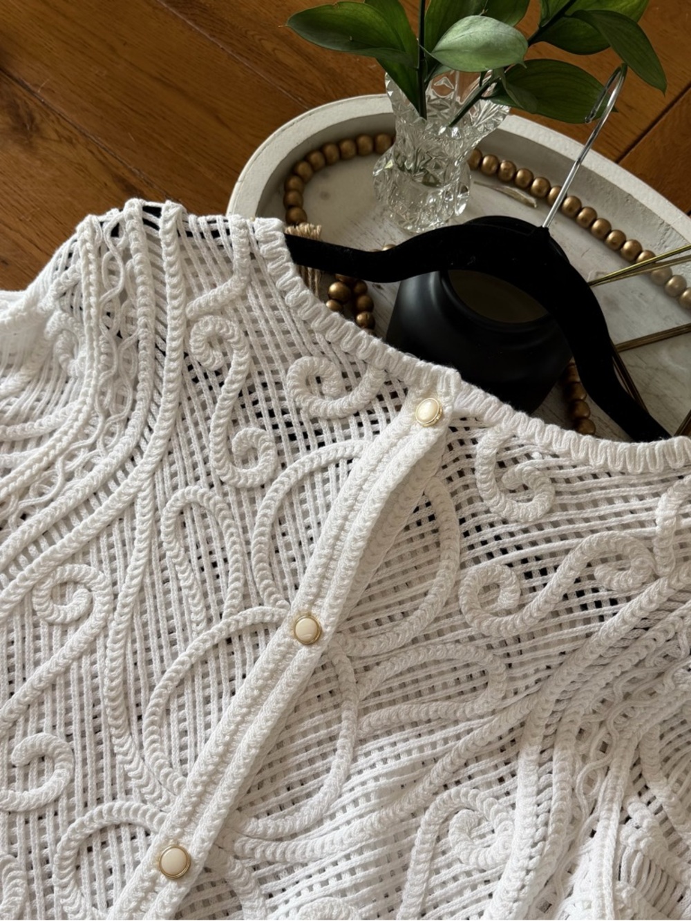 White House Black Market Puff Sleeve Novelty Crochet Cropped Top Blouse Medium - Picture 15 of 16